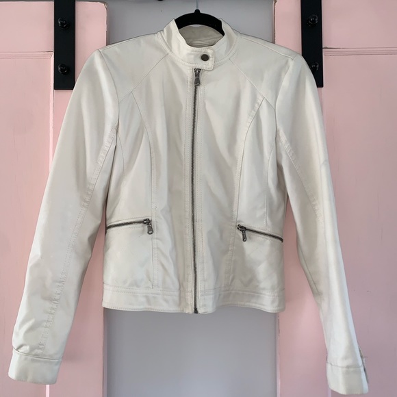 Boy Meets Girl Jackets & Coats White Leather Zip Up Jacket Medium Boy Meets Girl Poshmark